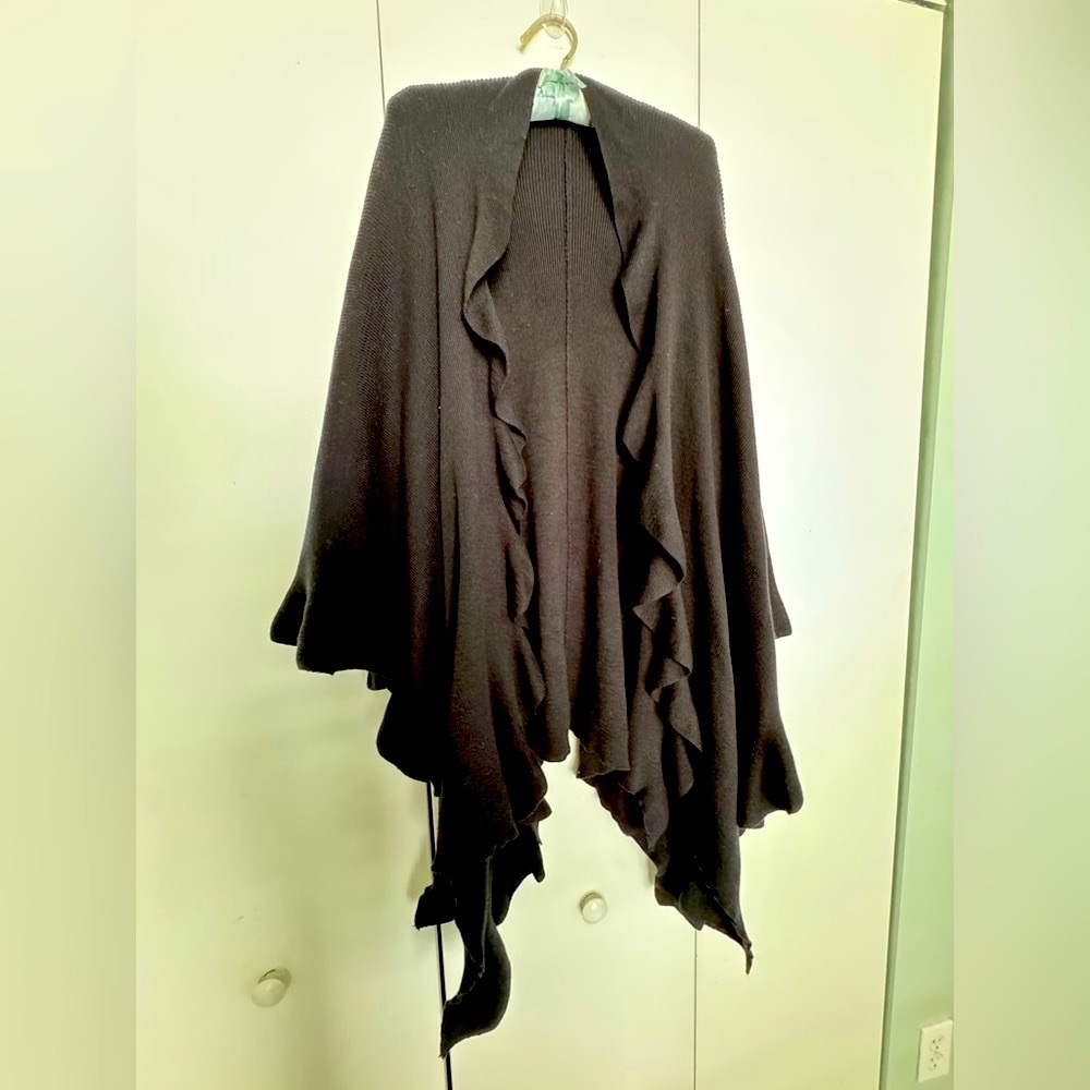 Ruffled Black Cape Shawl
